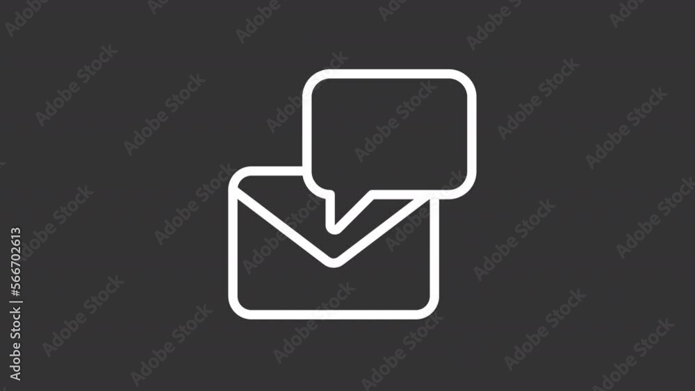 Animated email white line icon. New message. Mailbox notification. Loop HD video with chroma key, alpha channel on transparent background, black solid background. Outline motion graphic animation Animated email white line icon. New message. Mailbox notification. Loop HD video with chroma key, alpha channel on transparent background, black solid background. Outline motion graphic animation