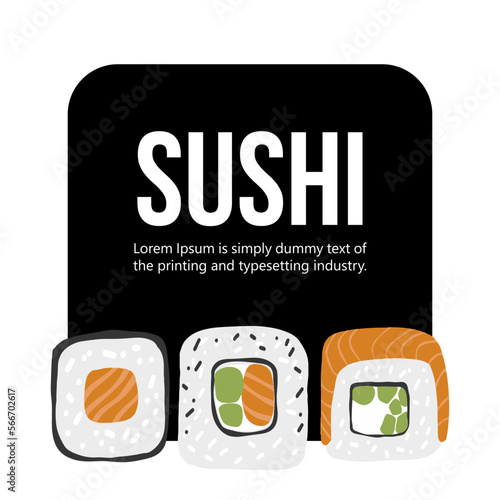 Design template with sushi set Illustration on black frame background