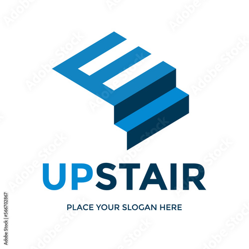 Letter E with stair vector logo template. This design suitable for step or growth.