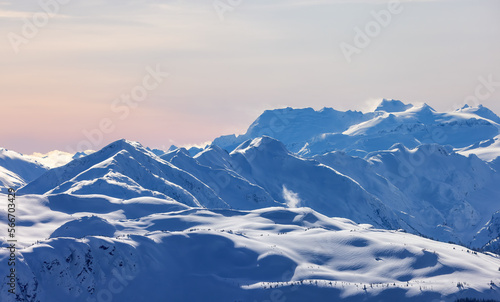 Snow and Cloud covered Canadian Nature Landscape Background. Winter Season in Whistler  British Columbia  Canada. From Blackcomb Mountain