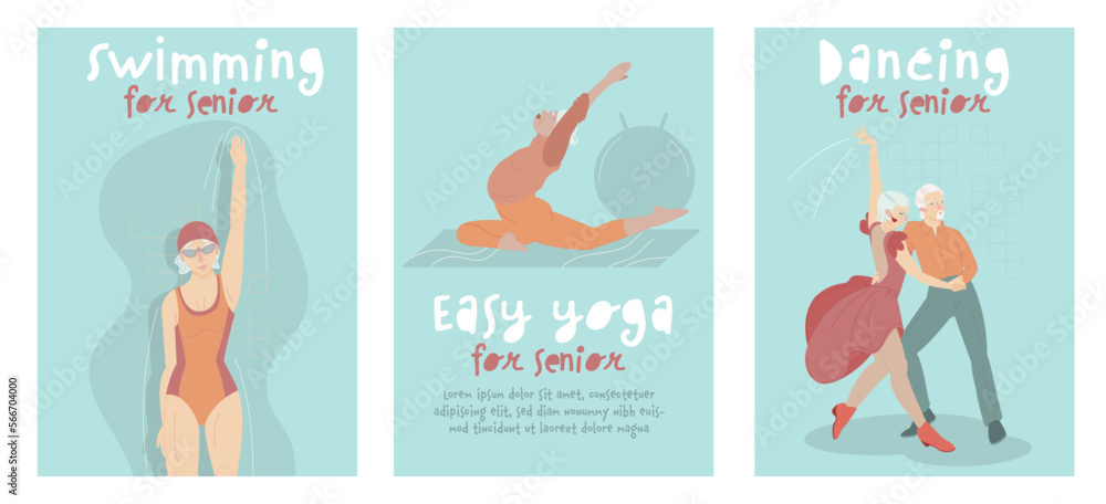 Active seniors. Activities amd hobbies. Editable vector illustration Active seniors. Activities amd hobbies. Editable vector illustration