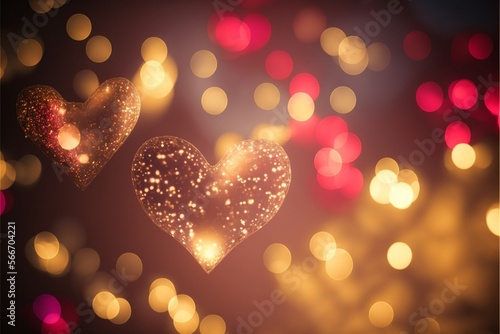 Liebevolle Grußkarte Valentinstag Muttertag Motiv mit Herzen und Rosen in Rot Gold, ai generativ