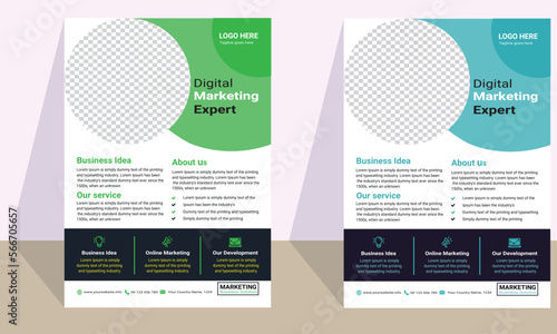 Corporate business flyer template design set with green-light and Black, Dark Turquoise