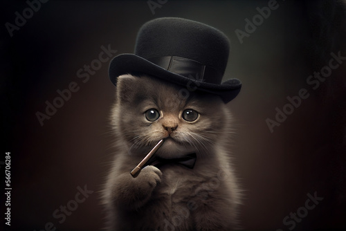 gangster cat in hat with cigar. Generative Ai © Alexandra