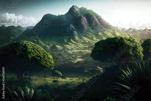 Green landscape, Mountains, AI, Created with AI, Generative AI