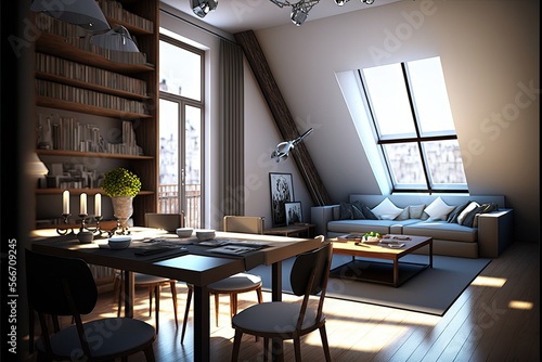 Interior of living room and dining room in loft style © Олег Фадеев