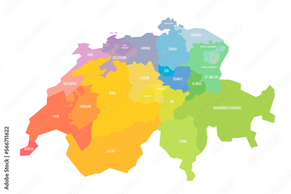 Switzerland political map of administrative divisions
