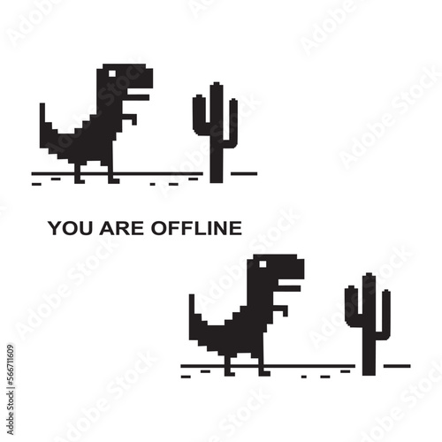 Pixel art of dinosaur icon vector describing offline error for internet symbol illustration