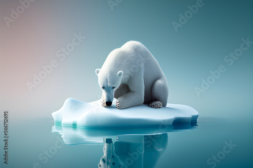 polar bear on ice melting  global warming Generative AI
