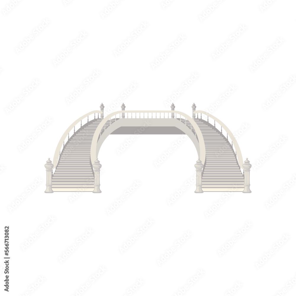 Obraz premium White marble staircase flat vector illustration. Vintage stairway for luxury hall isolated on white background. Home interior concept