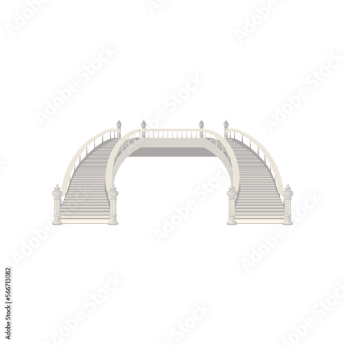 White marble staircase flat vector illustration. Vintage stairway for luxury hall isolated on white background. Home interior concept