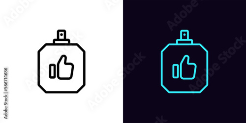 Outline best perfume icon, with editable stroke. Parfum bottle frame with Like sign, perfume top quality. Favorite fragrance, aromatic water flacon, best flavor, quality aroma perfumery.