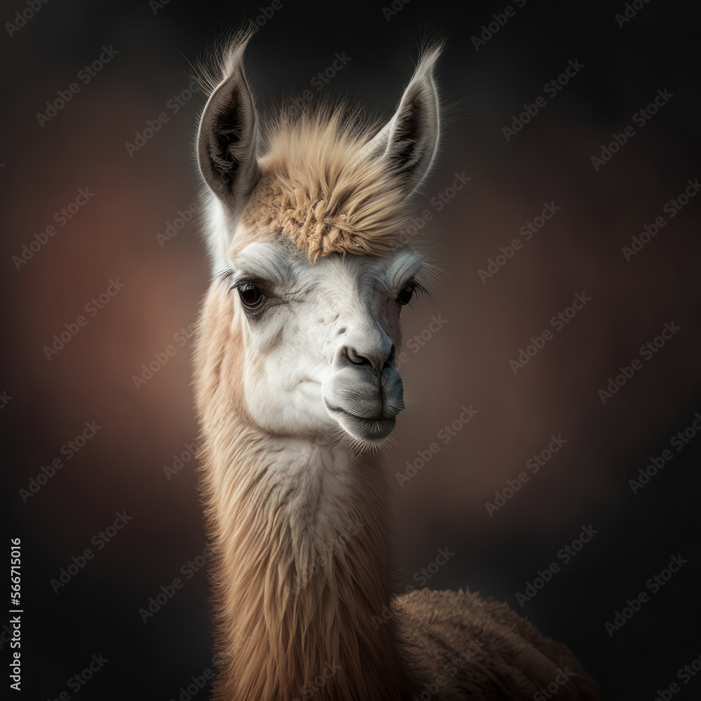 Obraz premium closeup of llama portrait. generative ai