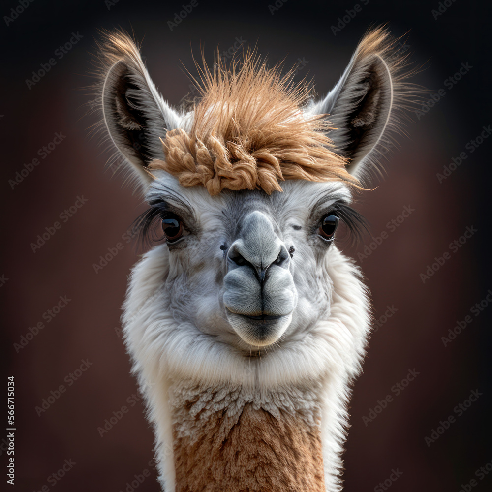 closeup of llama portrait. generative ai