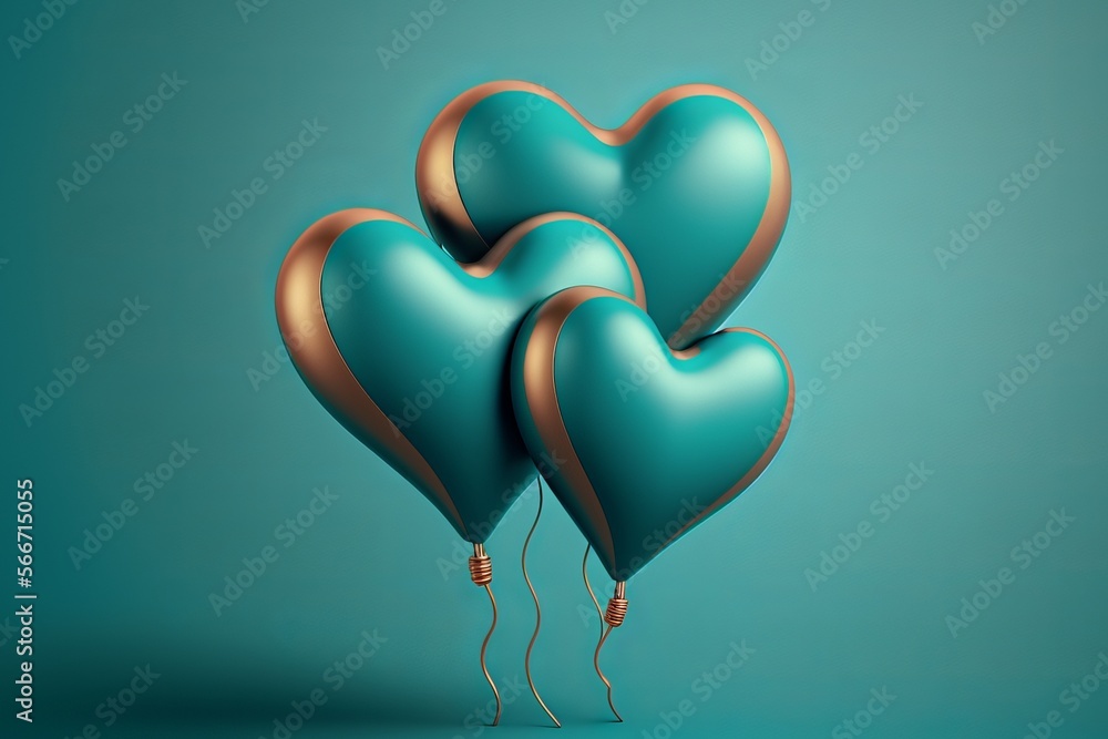 Heart-shaped balloons on a blue background.
