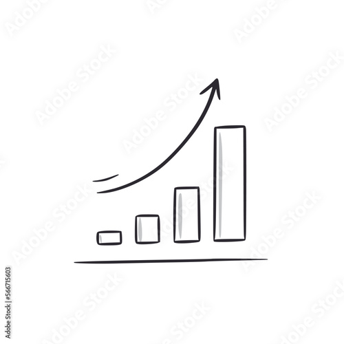 Growth statistics graphic doodle. Statistics chart arrow hand drawn sketch style icon. Financial chart comic doodle drawn concept. Vector illustration.