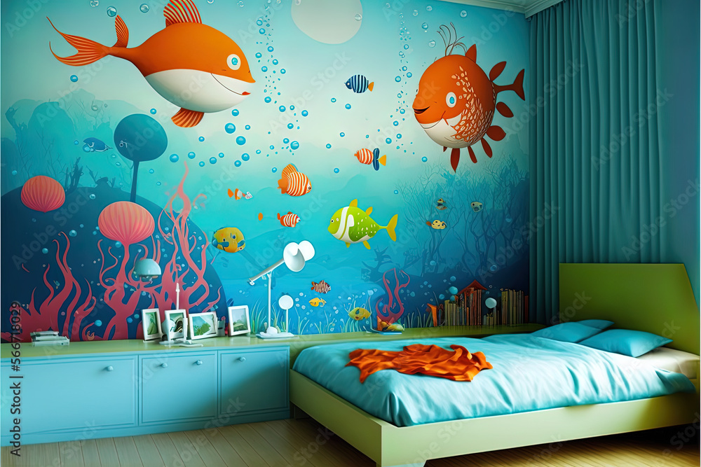 Child play room, bedroom, childish wallpaper art, kids room