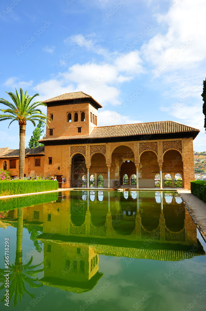 Partal Palace and Partal Gardens in the Alhambra of Granada, tourism in Granada, Andalusia, Spain. UNESCO World Heritage Site