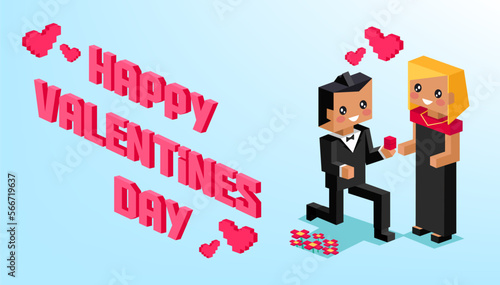 Valentine day pixel. Proposal for marriage at Valentines day. 3d gifts for wife and husband. Love isometric concept wallpaper, card. Happy Valentines Day 14. Love, honesty, romantic, relationship