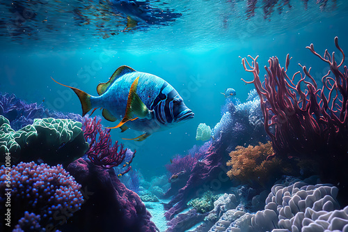 Beautiful underwater scenery, Coral reef, AI, Created with AI, Generative AI