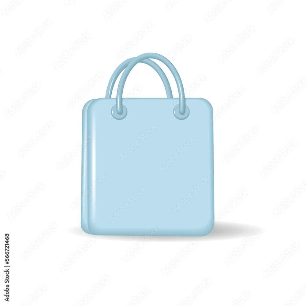3D shopping bag. Blue realistic bag on white background. Online shopping concept. Vector illustration. 3D shopping bag. Blue realistic bag on white background. Online shopping concept. Vector illustration.