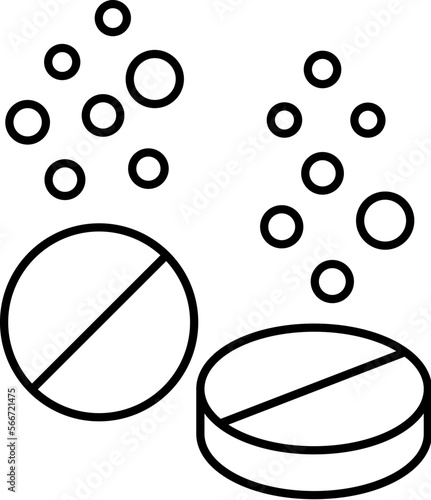 Effervescent Tablet Outline Symbol. Vector sign for applications, books, banners, adverts, sites, shops, stores