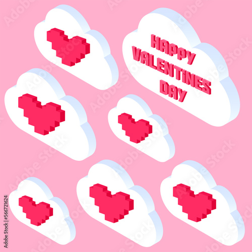 Valentine day pixel concept. 3d Gifts for boyfriend and girlfriend, wife and husband. Love isometric concept wallpaper, card. Happy Valentines Day 14 februare. Love, honesty, romantic, relationship
