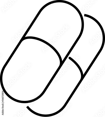 Pills Isolated Sign Drawn with Black Thin Line. Vector sign for applications, books, banners, adverts, sites, shops, stores