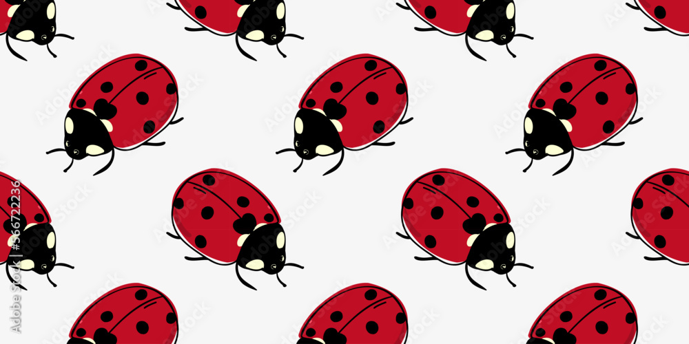 Fototapeta premium Seamless pattern with ladybug. Doodle vector illustration