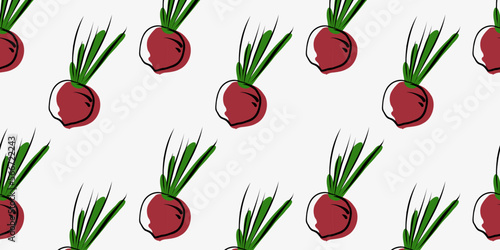 Seamless pattern with radish, doodle, hand drawn, vector illustration