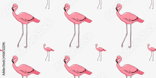 Seamless pattern with pink flamingos. Doodle vector illustration