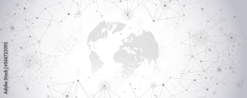 Global network connection. Digital technology with plexus background and space for text.Website header or banner design with science technology, data structure, connected points, web. 