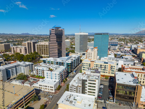 Tucson modern skyscrapers including One South Church, Bank of America Plaza and Pima County Legal Services Building on Stone Avenue in downtown Tucson, Arizona AZ, USA.  © Wangkun Jia