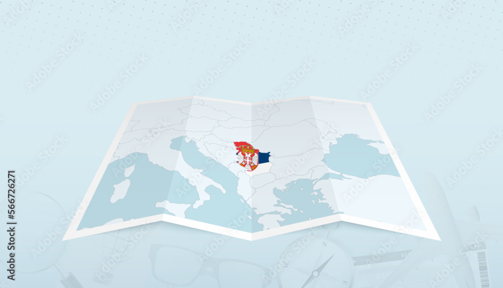 Map of Serbia with the flag of Serbia in the contour of the map on a trip abstract backdrop. Map of Serbia with the flag of Serbia in the contour of the map on a trip abstract backdrop.