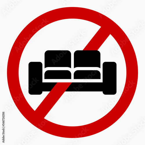 Sofa prohibition icon. No sofa. Do not sit down furniture. Vector icon.