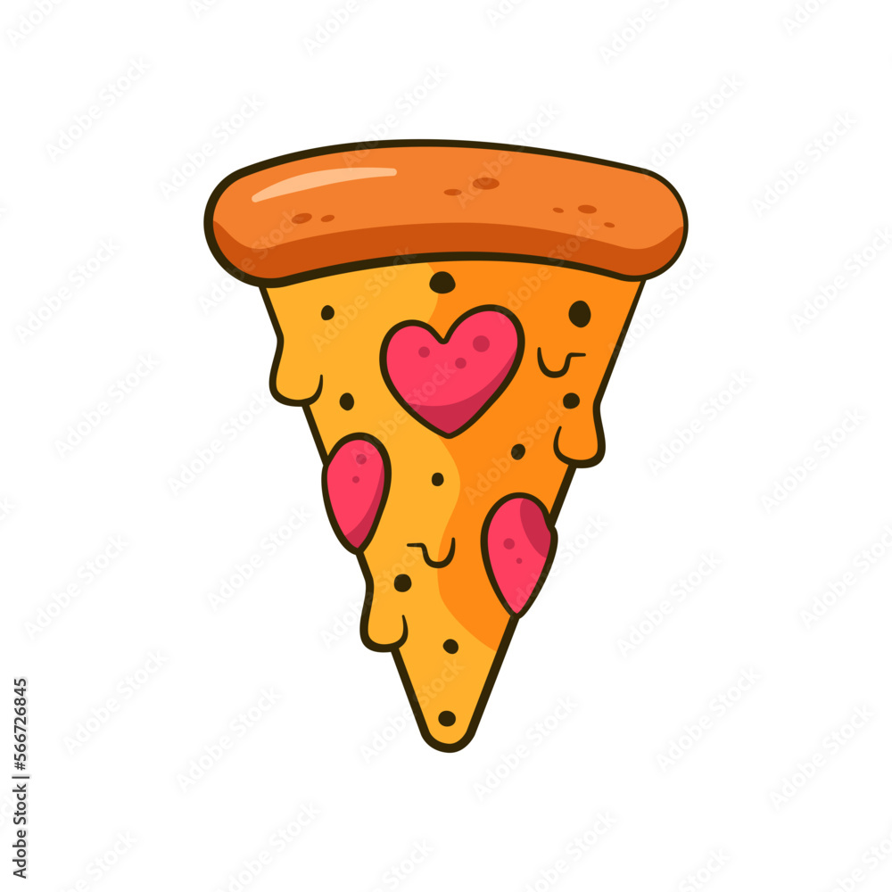 Valentine's slice of pizza with heart-shaped pepperoni. Cartoon. Vector illustration Valentine's slice of pizza with heart-shaped pepperoni. Cartoon. Vector illustration