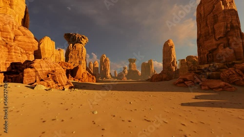 Movement in the desert among the stone cliffs