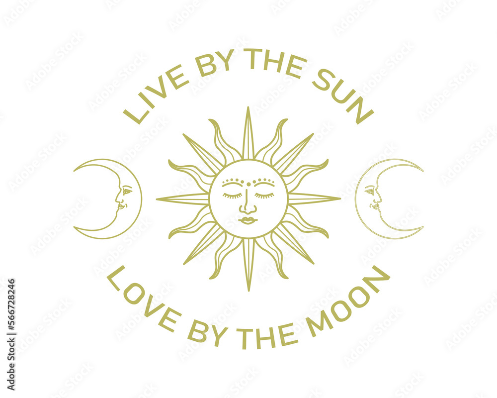 Decorative slogan with celestial sun and moon illustration, vector
