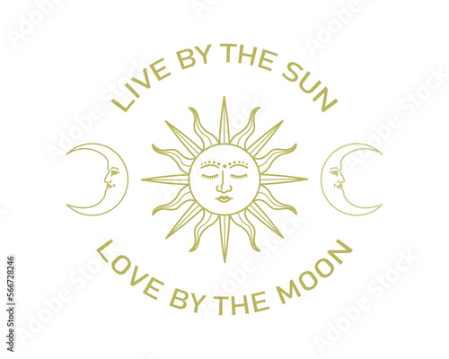 Decorative slogan with celestial sun and moon illustration, vector design for fashion, poster and card prints, tattoo designs