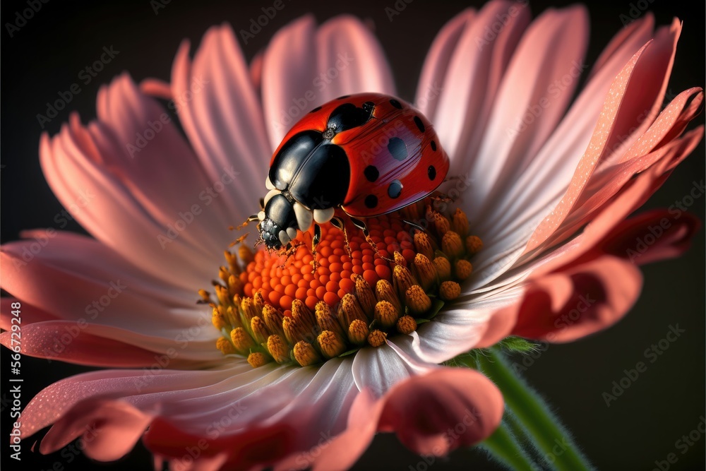 Ladybug crawling on a flower. Generative AI Ladybug crawling on a flower. Generative AI