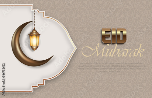 realistic eid mubarak background greeting card template design