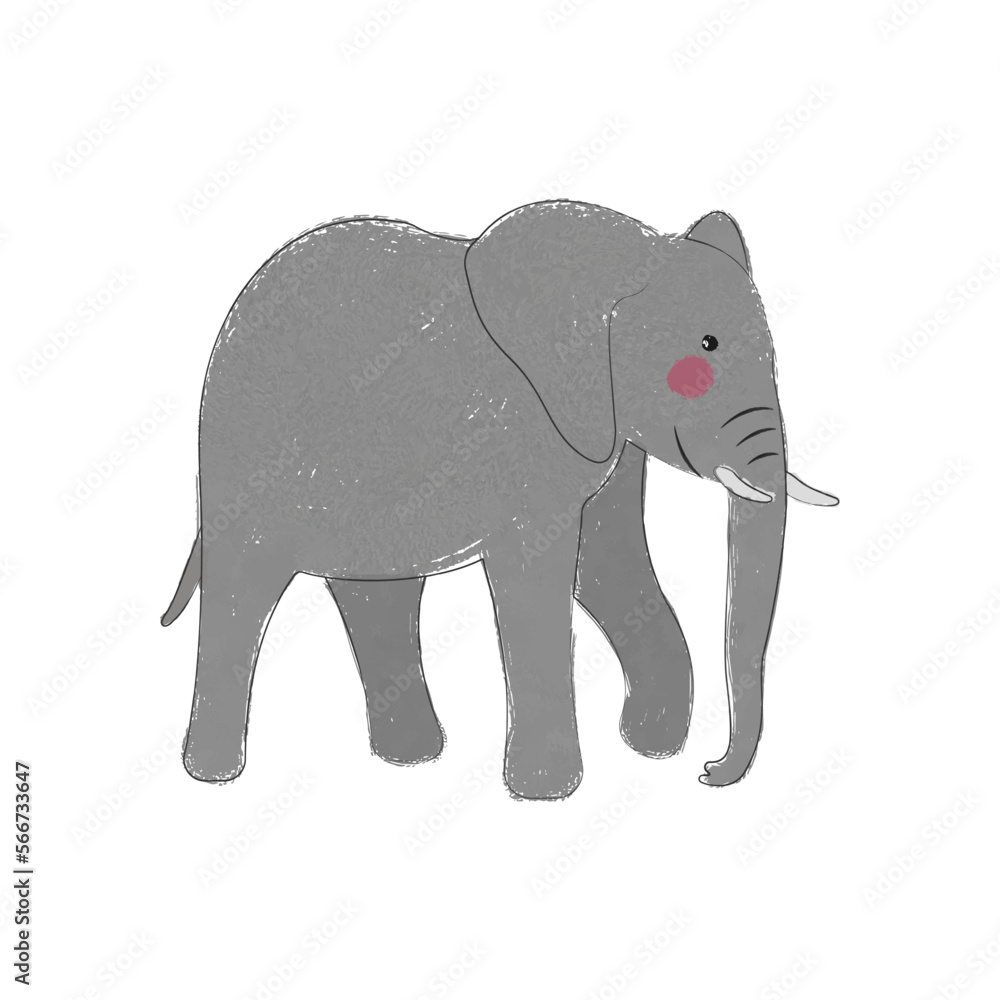 Cute and cartoon hand drawn African elephant.