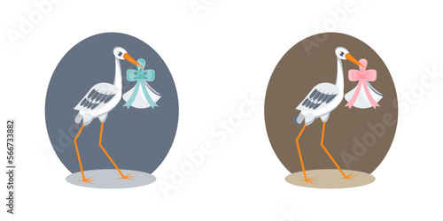 The stork carries a baby in its beak. Vector illustration