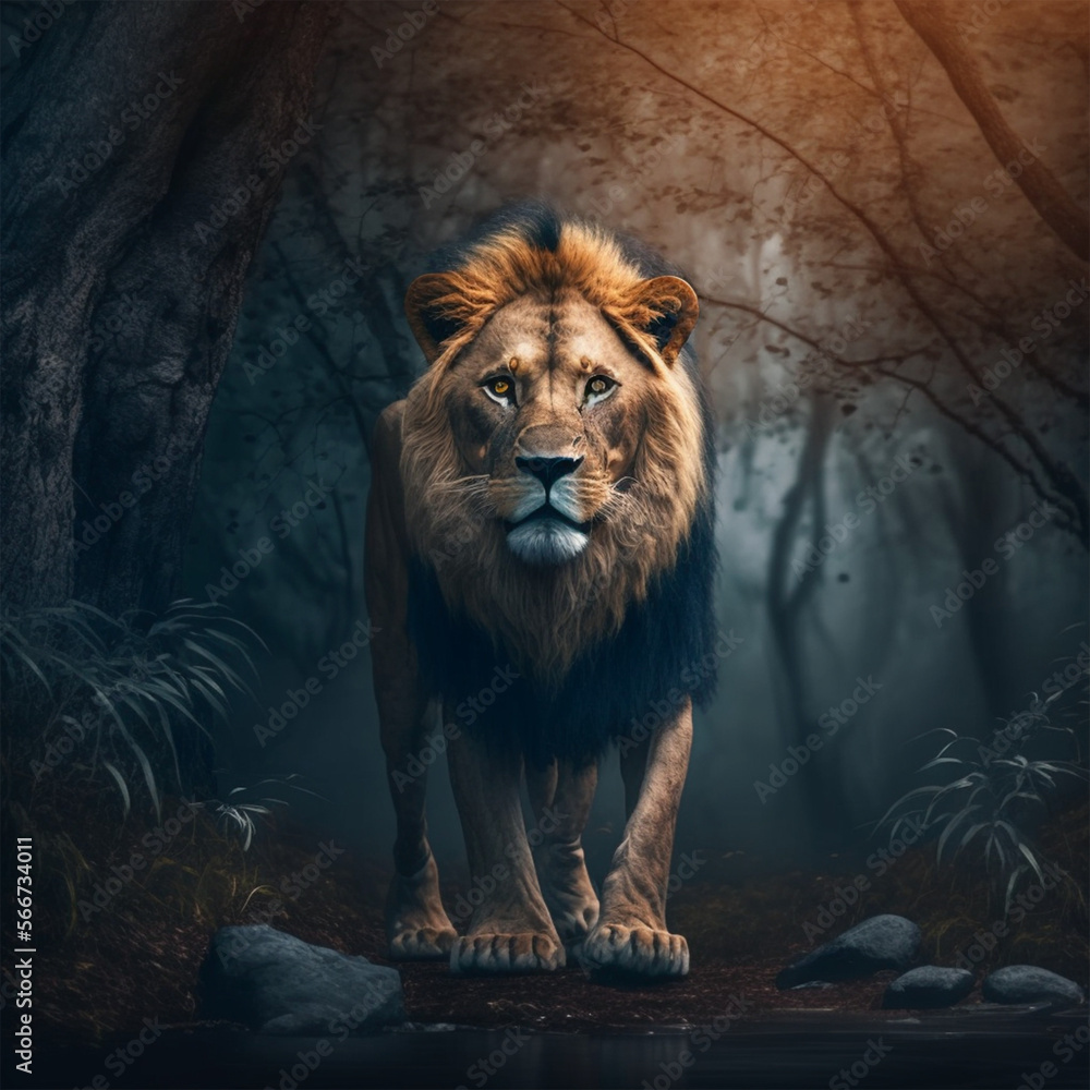 Obraz premium Powerful Lion in Jungle - Ai Generated Artwork