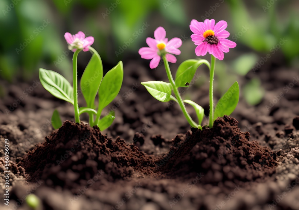 Growing Flower on Soil, Generative AI Illustration Growing Flower on Soil, Generative AI Illustration