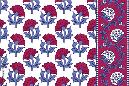 SPRIG FLORAL WITH BORDER PATTERN IN BLOCK PRINT DETAIL SEAMLESS PATTERN EDITABLE FILE