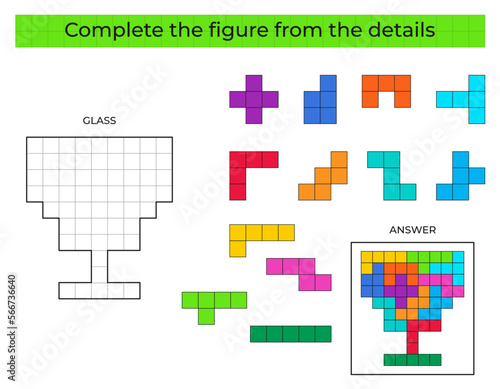 Complete the figure. Puzzle game with glass. 