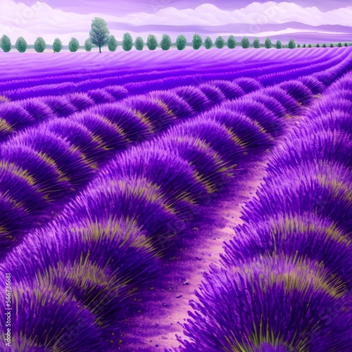 Purple Lavender Field, Generative AI Illustration