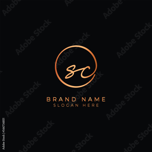 S, C, SC Initial letter handwritten and signature vector logo. Business template in round shape line art