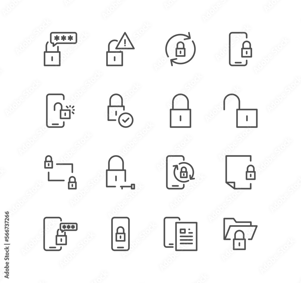 Set of locks related icons, locked document, padlock and linear variety vectors. Set of locks related icons, locked document, padlock and linear variety vectors.